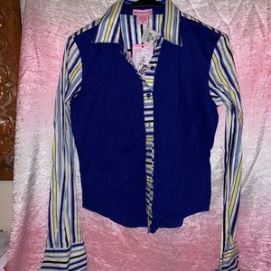 Victoria Classic blue Yellow Striped button Down
